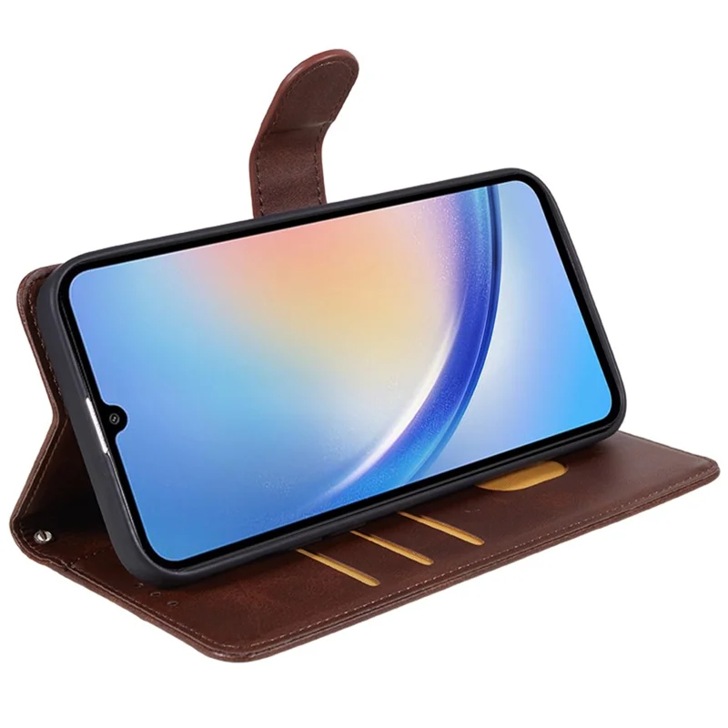 For Samsung Galaxy M55 5G / C55 5G / F55 5G Case Calf Texture Magnetic Clasp Leather Wallet Phone Cover - Brown