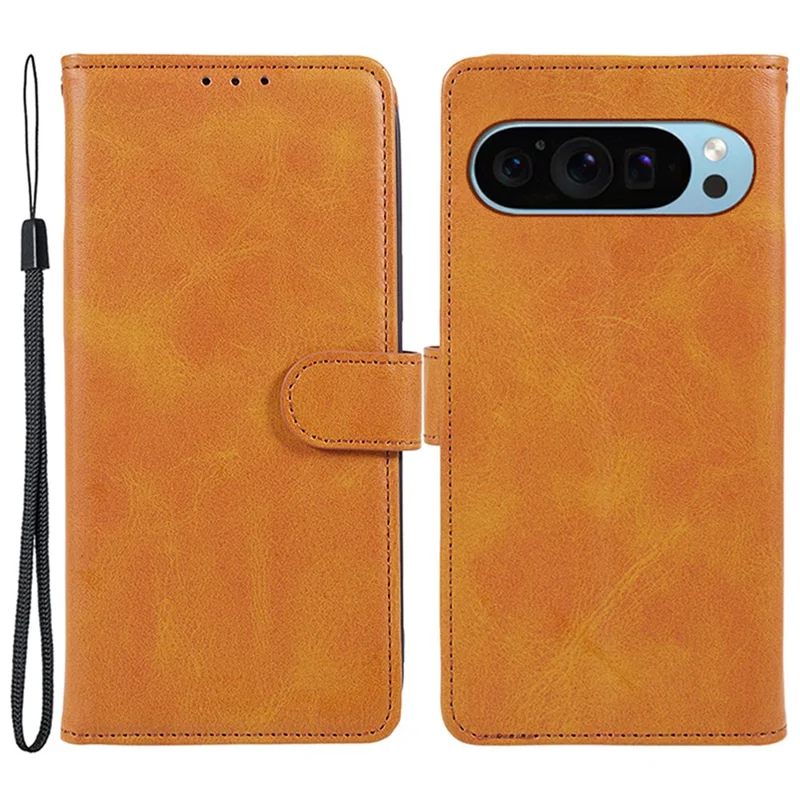 For Google Pixel 10 Pro XL / 9 Pro XL Case Calf Texture Leather Wallet Phone Cover with Magnetic Clasp - Khaki
