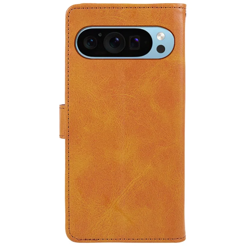 For Google Pixel 10 Pro XL / 9 Pro XL Case Calf Texture Leather Wallet Phone Cover with Magnetic Clasp - Khaki