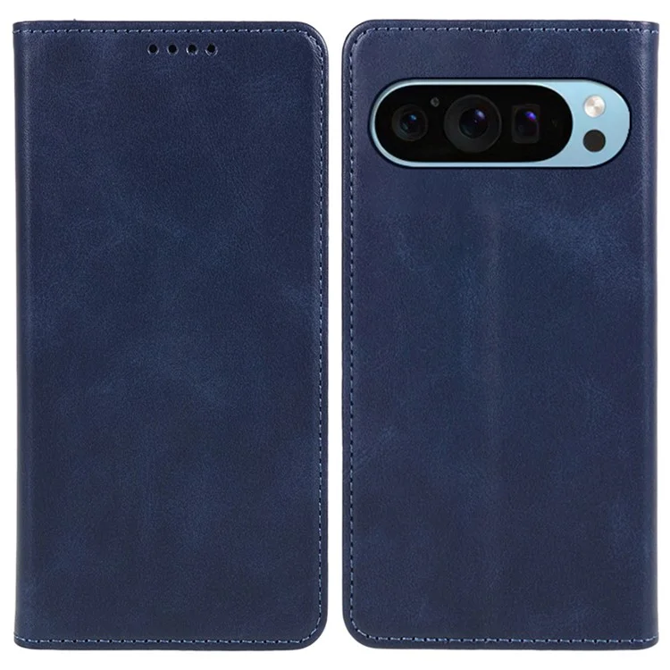 Funda para Google Pixel 9 Pro XL Carcasa de cuero de imitación PU con textura de ternera, tapa magnética - Azul