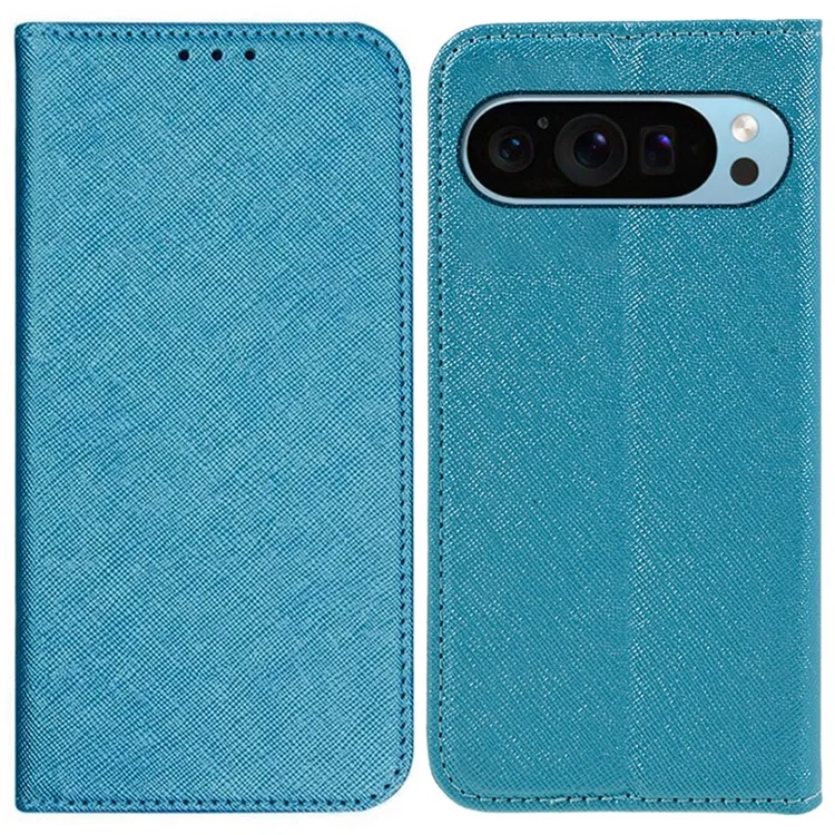 Para Google Pixel 9 Pro XL Case Cross Texture Leather Wallet Phone Cover Magnetic Closing - Sky Blue