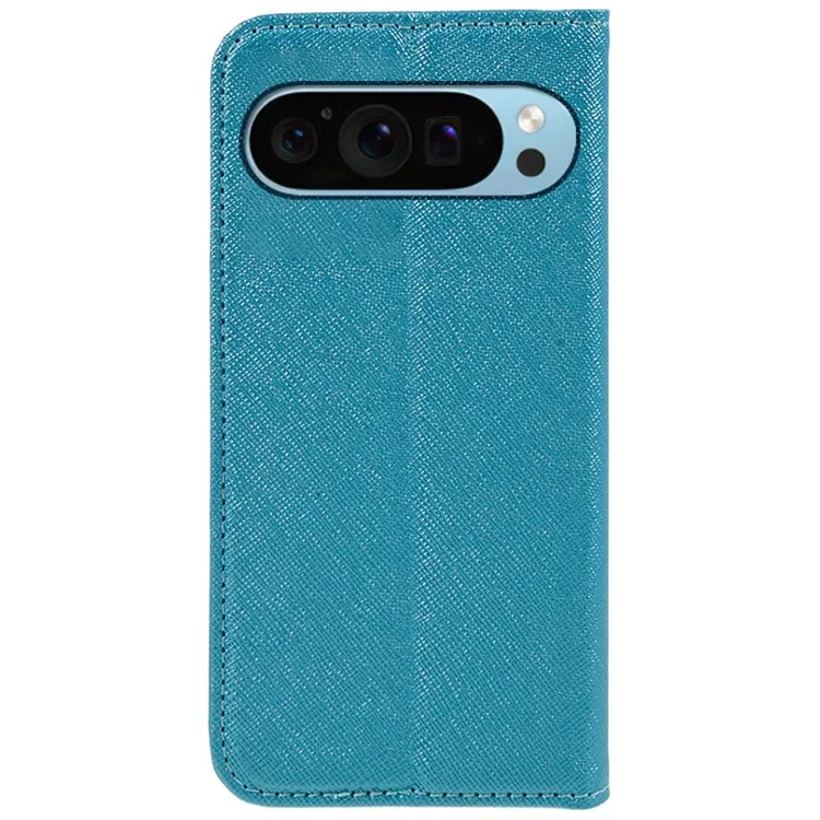 Para Google Pixel 9 Pro XL Case Cross Texture Leather Wallet Phone Cover Magnetic Closing - Sky Blue