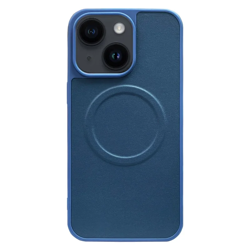 For iPhone 14 Slim Case Shockproof PU+TPU Phone Cover Compatible with MagSafe - Blue