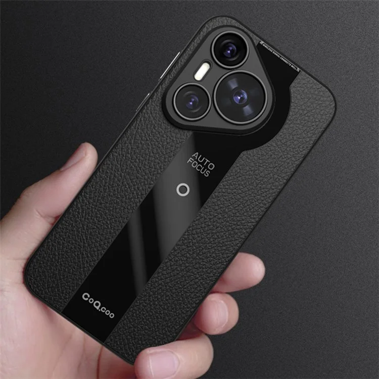 Q.COO For Huawei Pura 70 Case  Shockproof PU Leather+TPU+Acrylic Phone Cover - Black