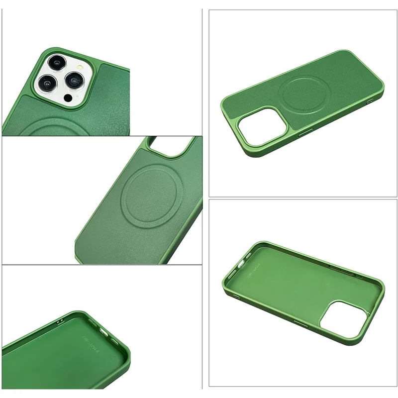 For iPhone 14 Pro Case Compatible with MagSafe PU Leather Coated TPU Shockproof Phone Cover - Green