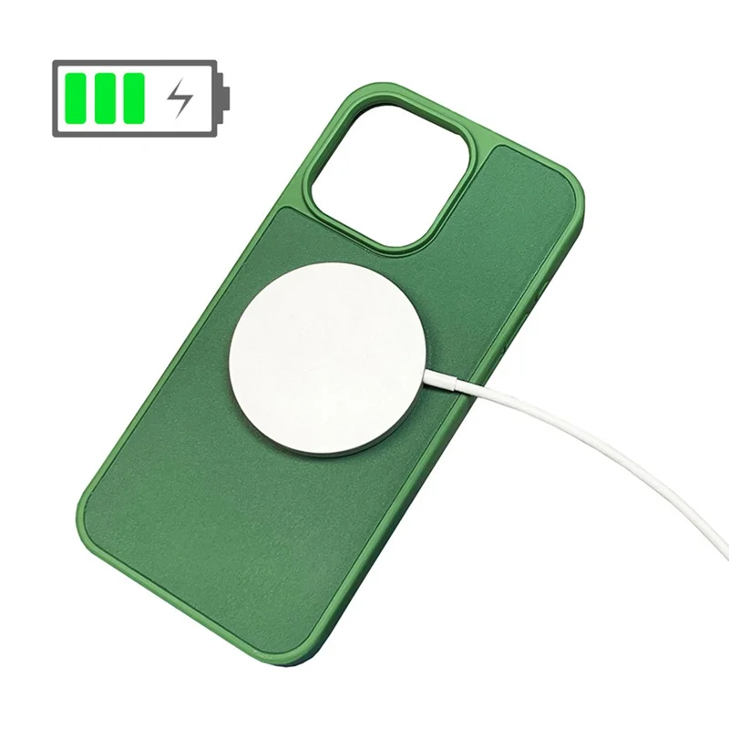 For iPhone 15 Pro Max Shockproof Case PU+TPU Slim Phone Cover Compatible with MagSafe - Orange