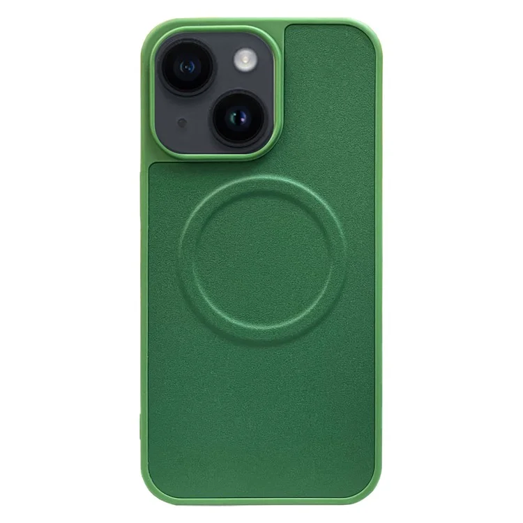 Para iPhone 15 Magnetic Case Compatível com MagSafe Leather Coated TPU Phone Cover - Verde