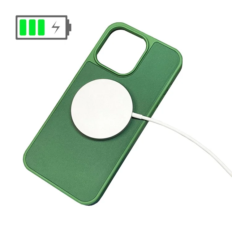 Para iPhone 15 Magnetic Case Compatível com MagSafe Leather Coated TPU Phone Cover - Verde