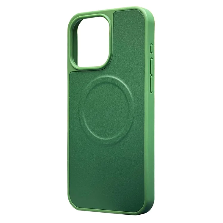 Para iPhone 15 Magnetic Case Compatível com MagSafe Leather Coated TPU Phone Cover - Verde