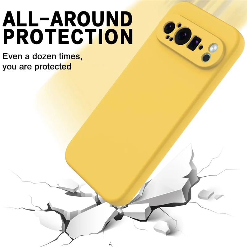 For Google Pixel 9 Pro XL Liquid Silicone Cell Phone Cases Drop-Proof Back Cover with Strap - Yellow