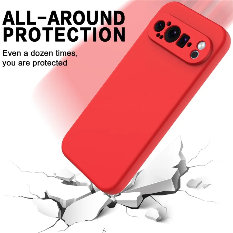 For Google Pixel 9 Pro Cell Phone Case Soft Lining Liquid Silicone Anti-Scratch Back Cover - Red