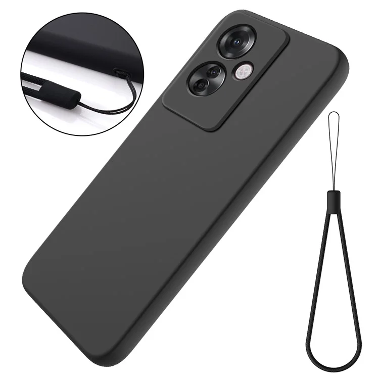 For Oppo Reno11 F 5G / F25 Pro 5G Case Liquid Silicone Mobile Phone Cover with Strap - Black