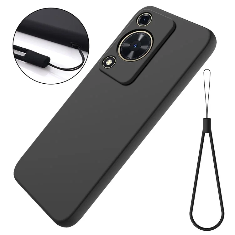 Custodia per telefono per Huawei nova Y72 4G / Enjoy 70 Anti-scratch Liquid Silicone Phone Cover con cinturino - Nero