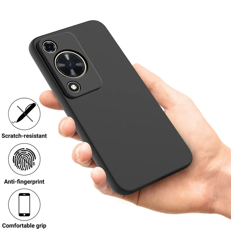Custodia per telefono per Huawei nova Y72 4G / Enjoy 70 Anti-scratch Liquid Silicone Phone Cover con cinturino - Nero