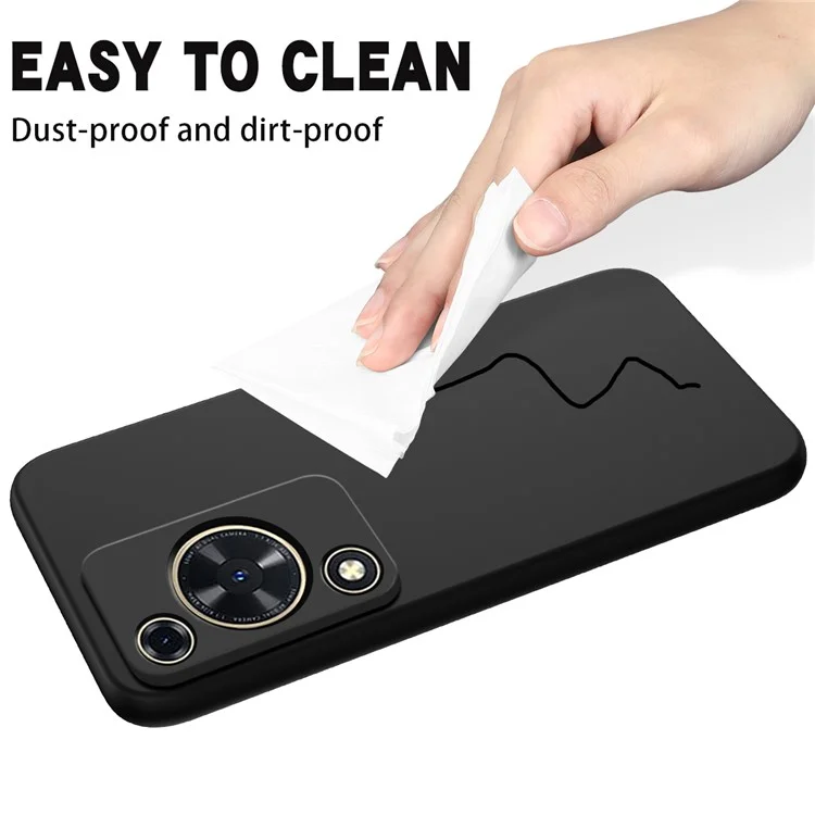 Custodia per telefono per Huawei nova Y72 4G / Enjoy 70 Anti-scratch Liquid Silicone Phone Cover con cinturino - Nero