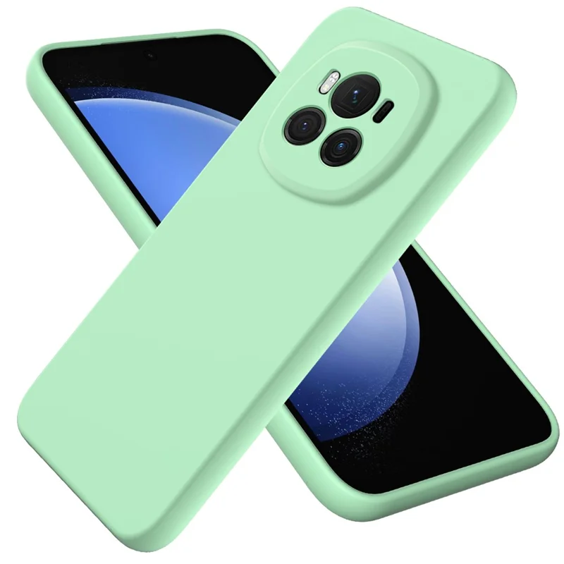 For Honor Magic6 5G Cell Phone Case Solid Color Liquid Silicone Anti-scratch Cover with Strap - Green