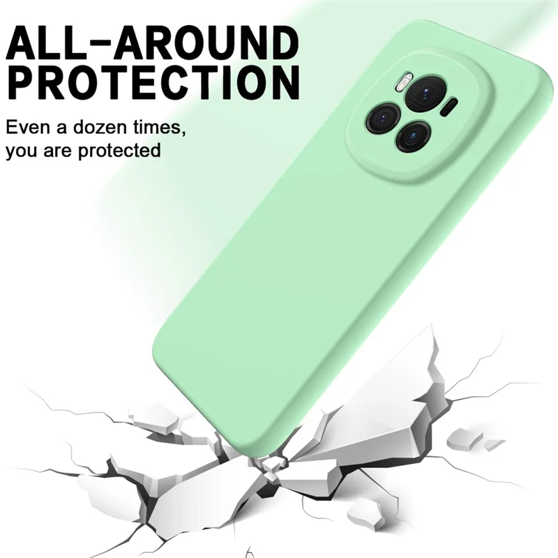 For Honor Magic6 5G Cell Phone Case Solid Color Liquid Silicone Anti-scratch Cover with Strap - Green