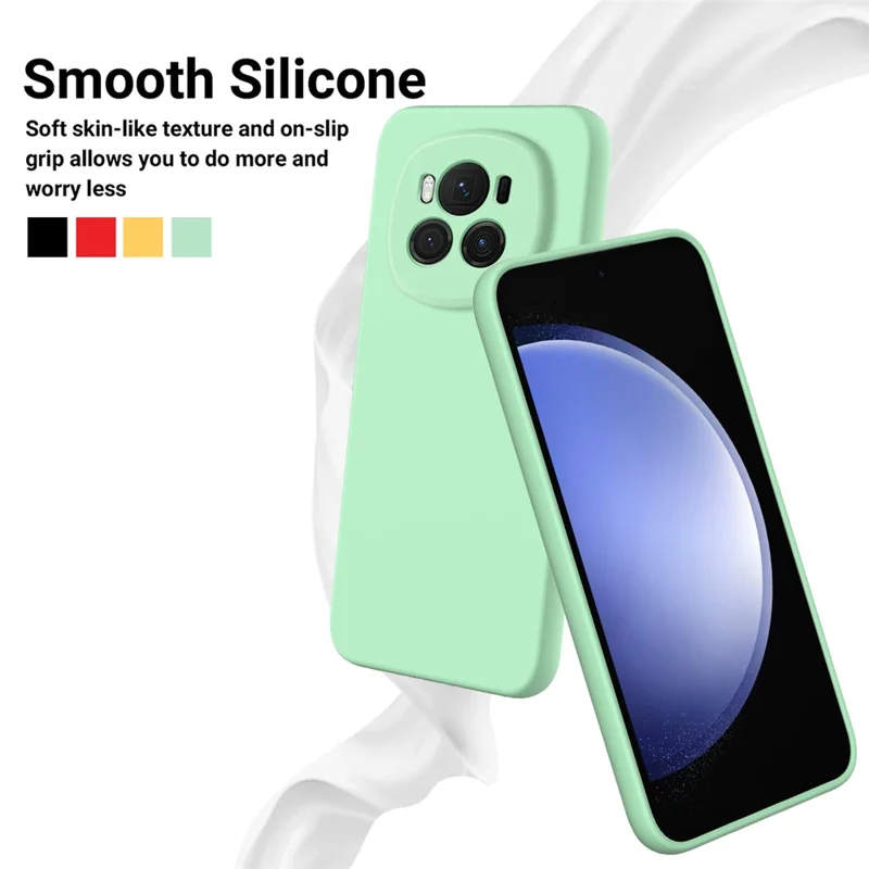 For Honor Magic6 5G Cell Phone Case Solid Color Liquid Silicone Anti-scratch Cover with Strap - Green