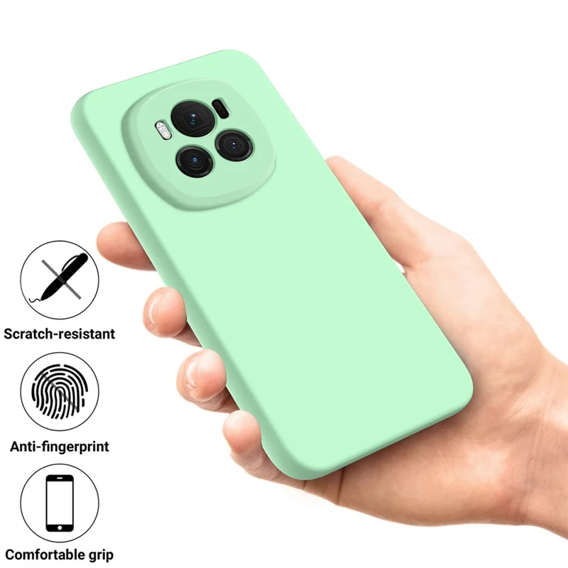For Honor Magic6 5G Cell Phone Case Solid Color Liquid Silicone Anti-scratch Cover with Strap - Green