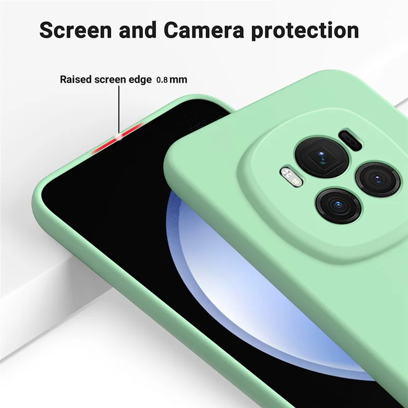 For Honor Magic6 5G Cell Phone Case Solid Color Liquid Silicone Anti-scratch Cover with Strap - Green
