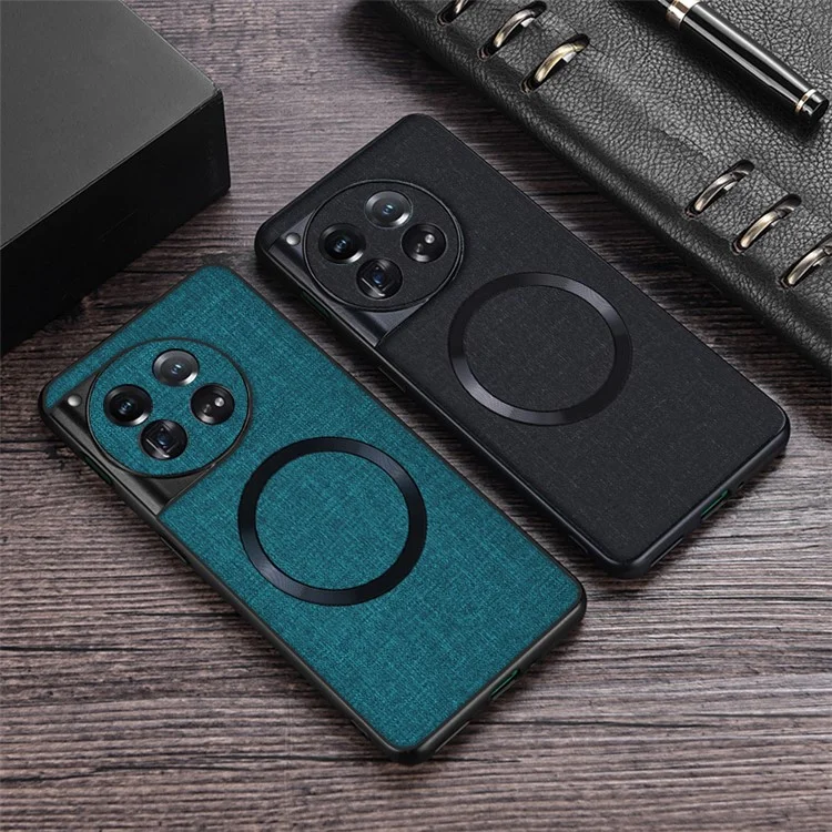 For OnePlus 12 5G Magnetic Case TPU+Cloth Scratch Resistant Phone Cover - Cyan