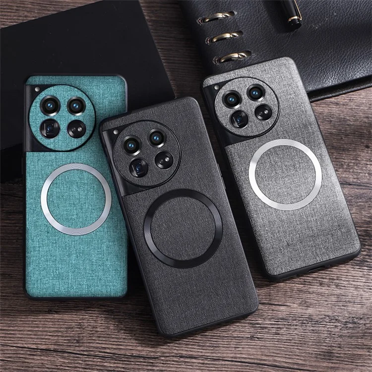 For OnePlus 12 5G Magnetic Case TPU+Cloth Scratch Resistant Phone Cover - Cyan