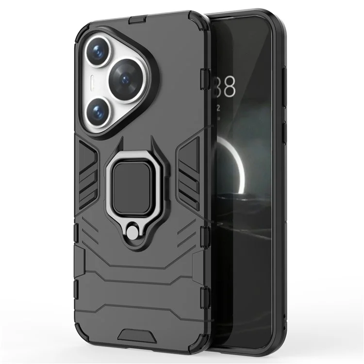 For Huawei Pura 70 Case Slim-Fit PC+TPU Ring Holder Kickstand Protective Cover - Black