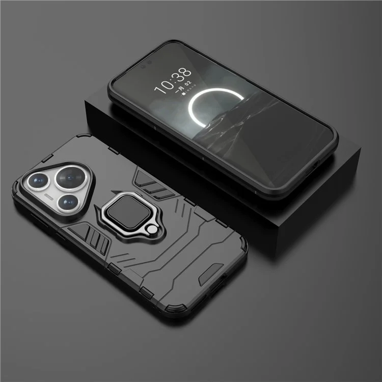 For Huawei Pura 70 Case Slim-Fit PC+TPU Ring Holder Kickstand Protective Cover - Black