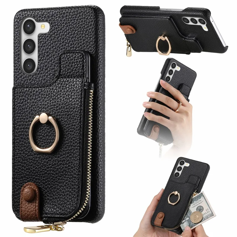 Y3 for Samsung Galaxy S23+ Leather Case Zipper RFID Blocking Phone Cover - Black