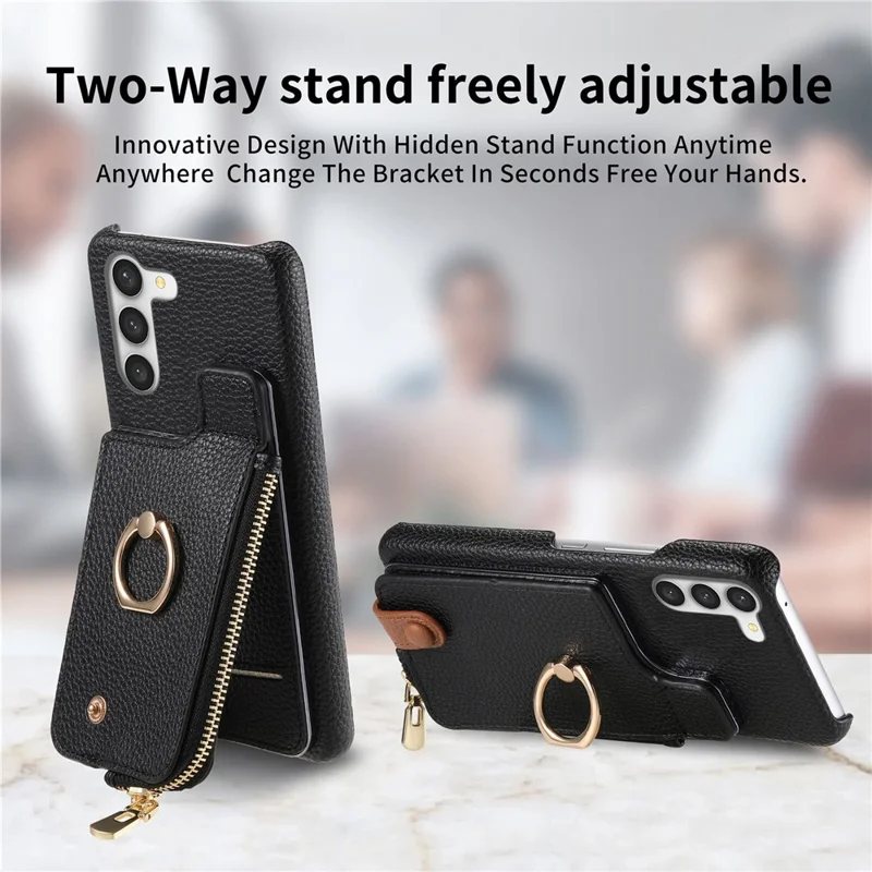 Y3 for Samsung Galaxy S23+ Leather Case Zipper RFID Blocking Phone Cover - Black