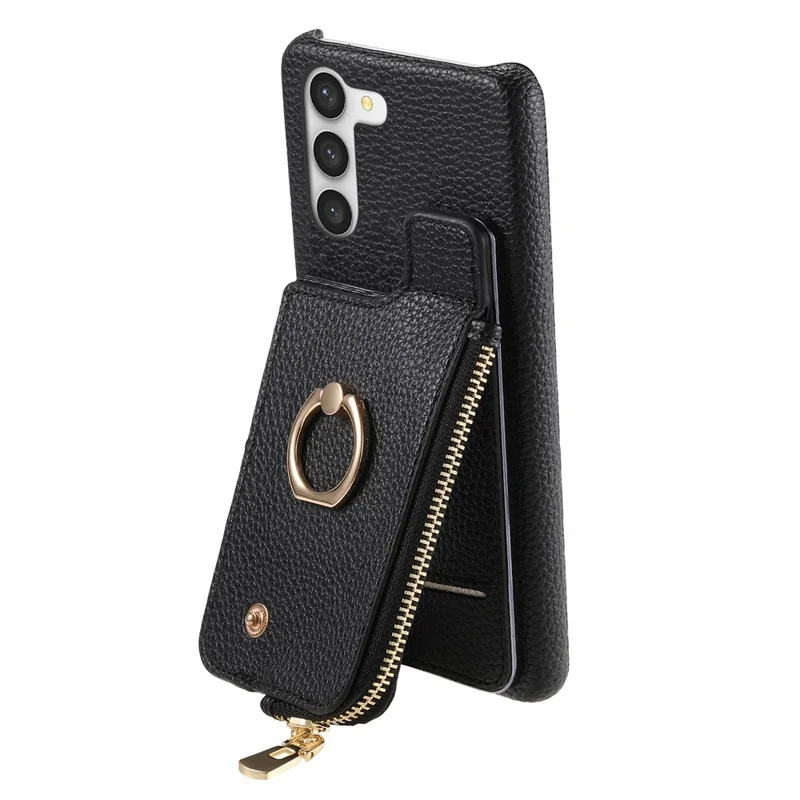 Y3 for Samsung Galaxy S23+ Leather Case Zipper RFID Blocking Phone Cover - Black