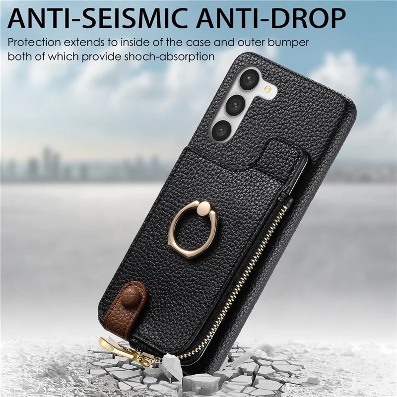 Y3 for Samsung Galaxy S23+ Leather Case Zipper RFID Blocking Phone Cover - Black