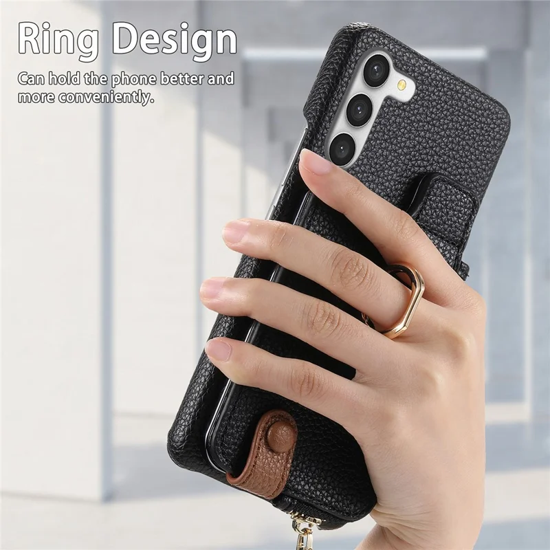 Y3 for Samsung Galaxy S23+ Leather Case Zipper RFID Blocking Phone Cover - Black