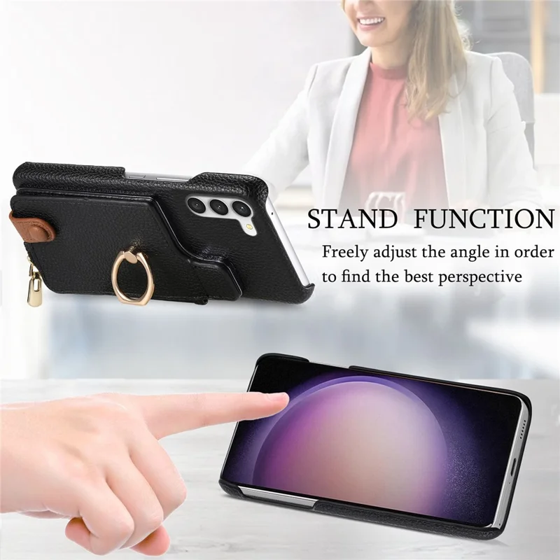 Y3 for Samsung Galaxy S23+ Leather Case Zipper RFID Blocking Phone Cover - Black