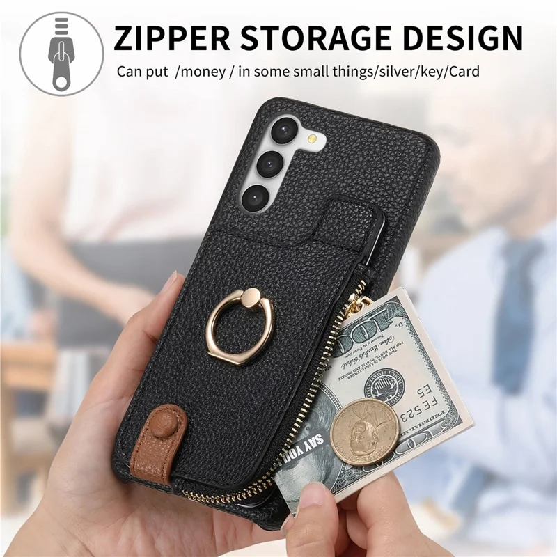 Y3 for Samsung Galaxy S23+ Leather Case Zipper RFID Blocking Phone Cover - Black