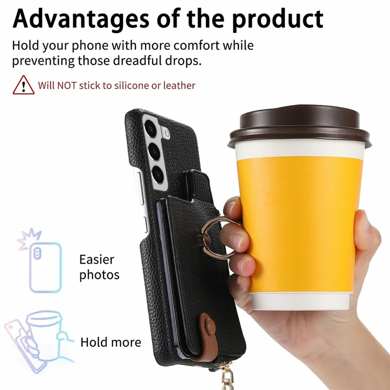 Y3 For Samsung Galaxy S22+ 5G Case Zipper Wallet RFID Blocking Phone Cover with  Ring Kickstand - Black