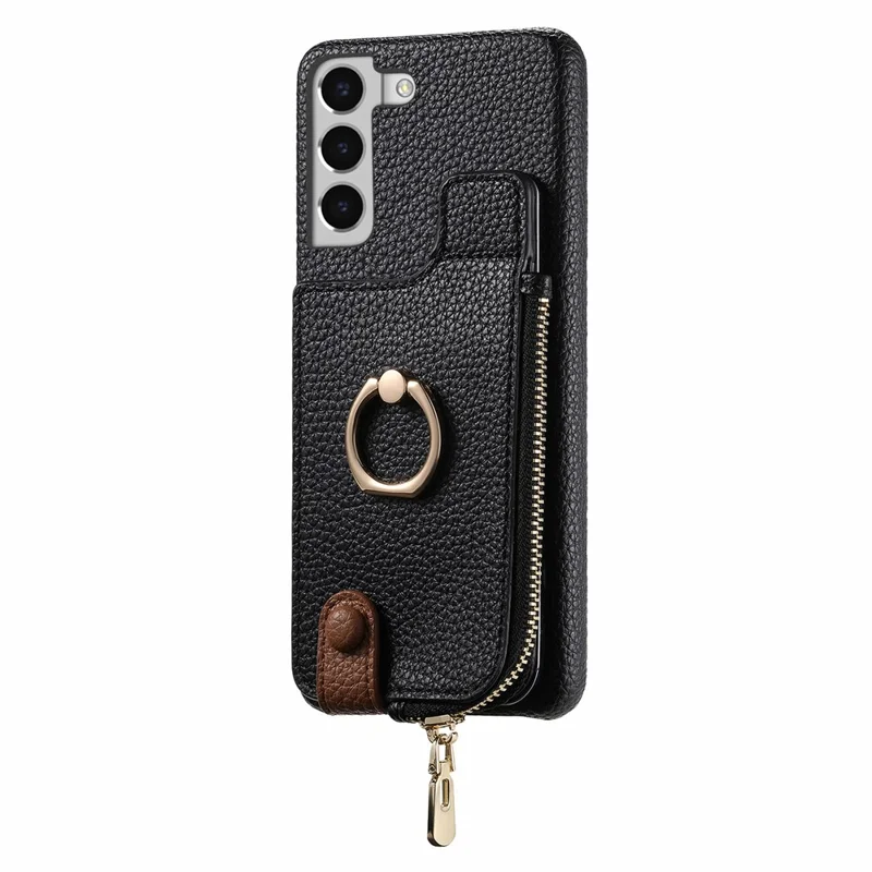 Y3 For Samsung Galaxy S22+ 5G Case Zipper Wallet RFID Blocking Phone Cover with  Ring Kickstand - Black