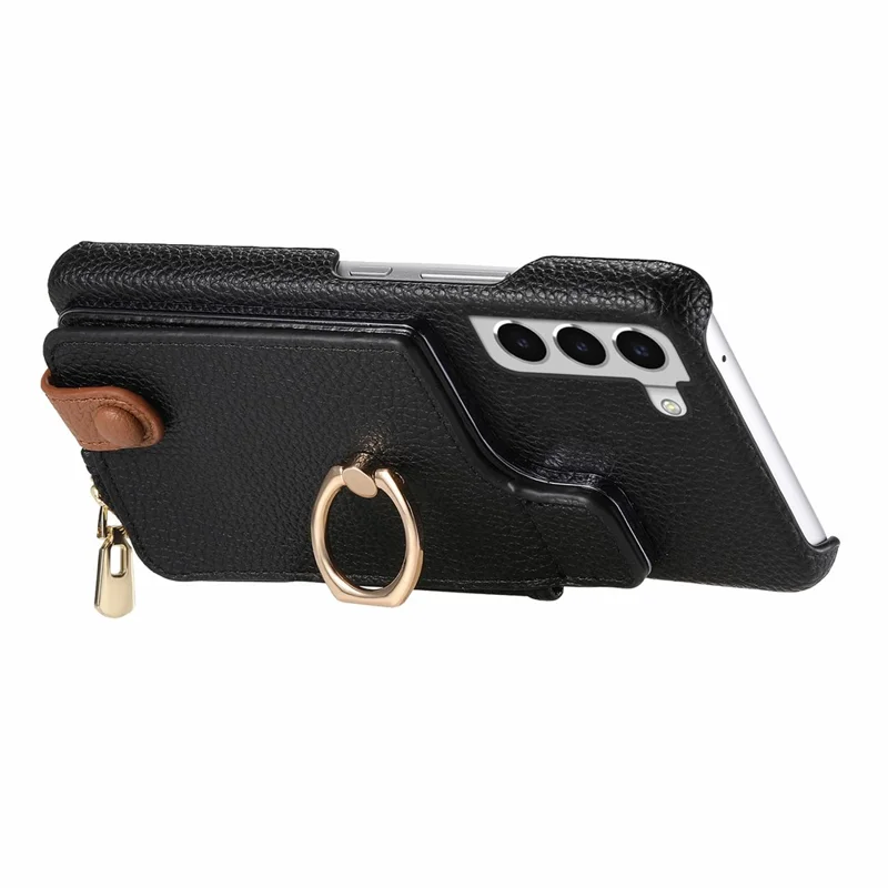 Y3 For Samsung Galaxy S22+ 5G Case Zipper Wallet RFID Blocking Phone Cover with  Ring Kickstand - Black