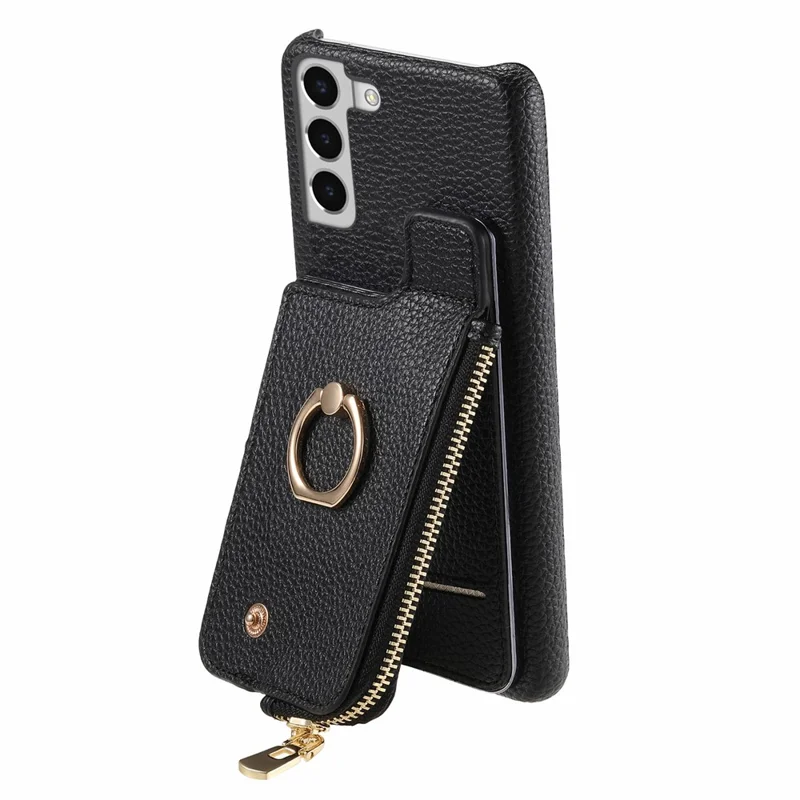 Y3 For Samsung Galaxy S22+ 5G Case Zipper Wallet RFID Blocking Phone Cover with  Ring Kickstand - Black