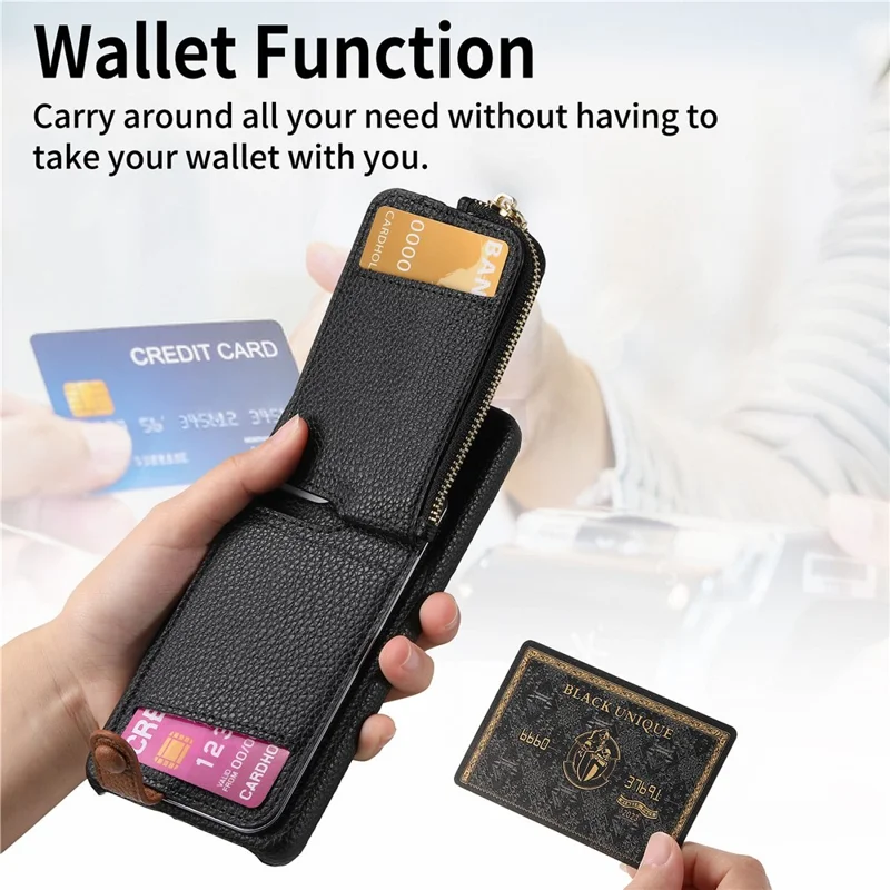 Y3 For Samsung Galaxy S22+ 5G Case Zipper Wallet RFID Blocking Phone Cover with  Ring Kickstand - Black