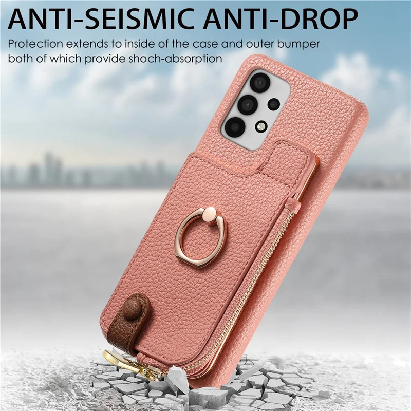 Y3 for Samsung Galaxy A53 5G Shockproof Case RFID Blocking Zipper Pocket Phone Cover - Pink