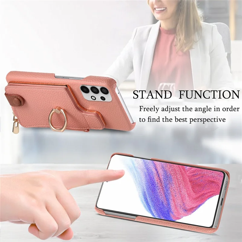 Y3 for Samsung Galaxy A53 5G Shockproof Case RFID Blocking Zipper Pocket Phone Cover - Pink