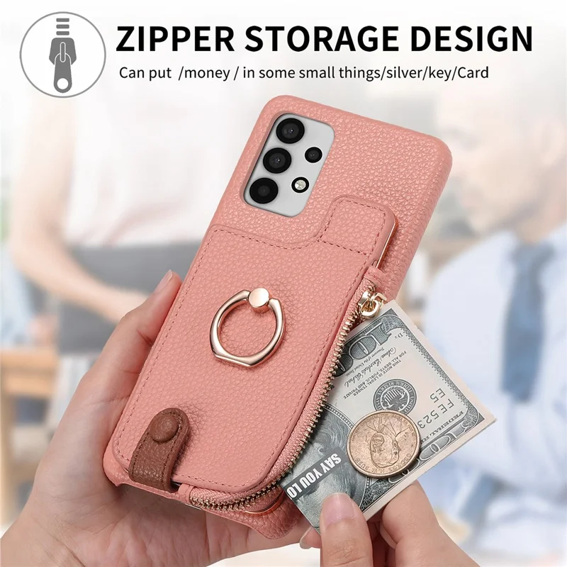 Y3 for Samsung Galaxy A53 5G Shockproof Case RFID Blocking Zipper Pocket Phone Cover - Pink