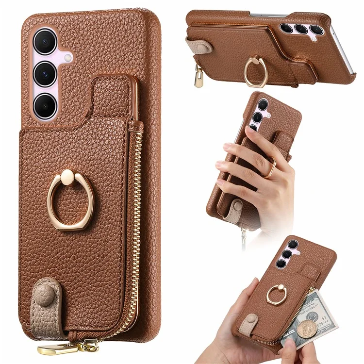 Étui Y3 pour Samsung Galaxy A55 5G RFID Blocking Phone Wallet Cover Supports Magnetic Car Holder - Marron