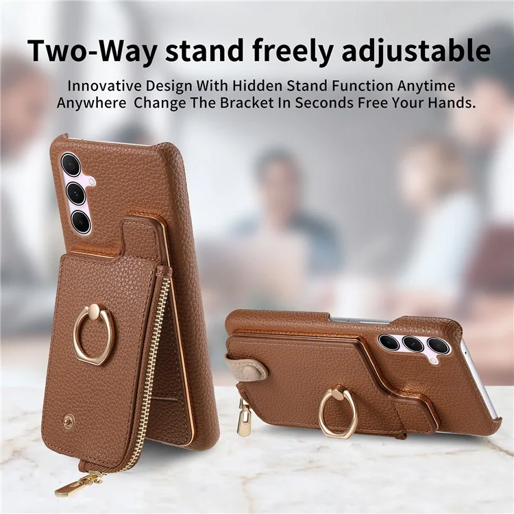 Étui Y3 pour Samsung Galaxy A55 5G RFID Blocking Phone Wallet Cover Supports Magnetic Car Holder - Marron
