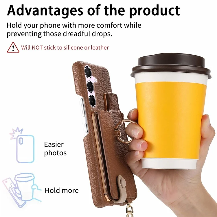 Étui Y3 pour Samsung Galaxy A55 5G RFID Blocking Phone Wallet Cover Supports Magnetic Car Holder - Marron
