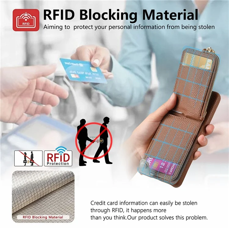 Étui Y3 pour Samsung Galaxy A55 5G RFID Blocking Phone Wallet Cover Supports Magnetic Car Holder - Marron