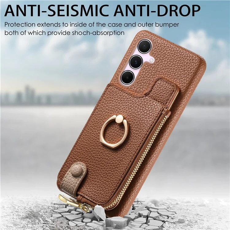 Étui Y3 pour Samsung Galaxy A55 5G RFID Blocking Phone Wallet Cover Supports Magnetic Car Holder - Marron