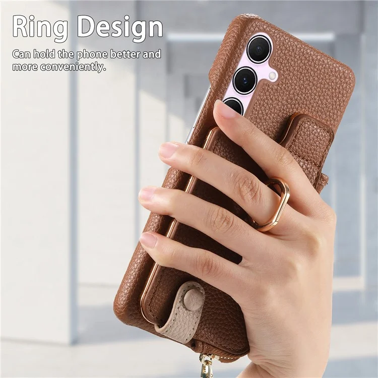 Étui Y3 pour Samsung Galaxy A55 5G RFID Blocking Phone Wallet Cover Supports Magnetic Car Holder - Marron
