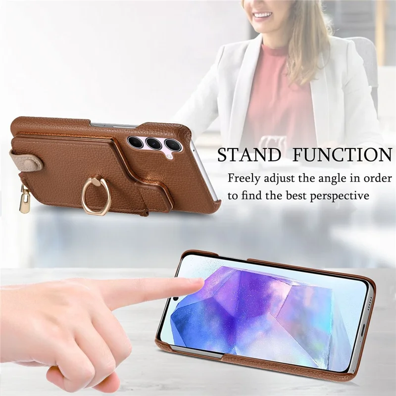 Étui Y3 pour Samsung Galaxy A55 5G RFID Blocking Phone Wallet Cover Supports Magnetic Car Holder - Marron